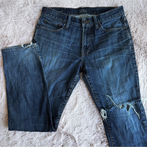 Lucky Brand 221 Original Straight Mid Rise Medium Wash Distressed Denim Jeans - Picture 1 of 5